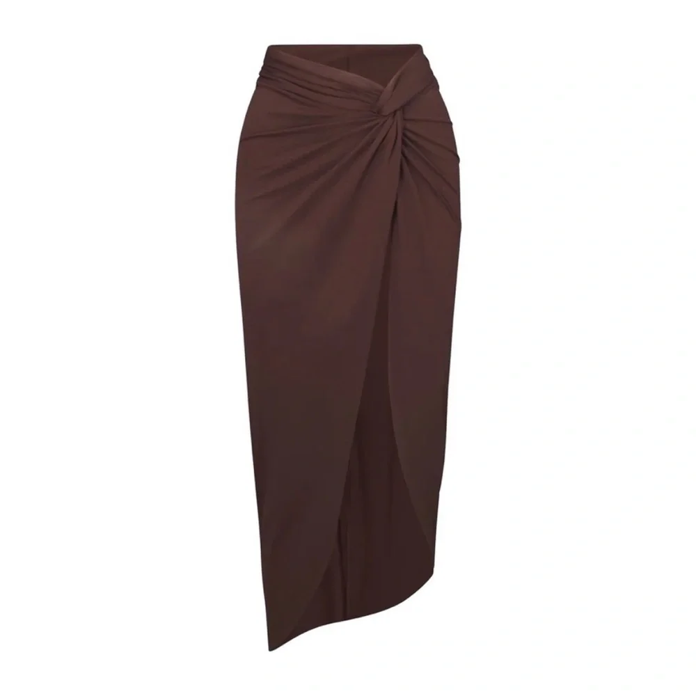 SKIMS Brown Twist-Side Sarong Swim Coverup